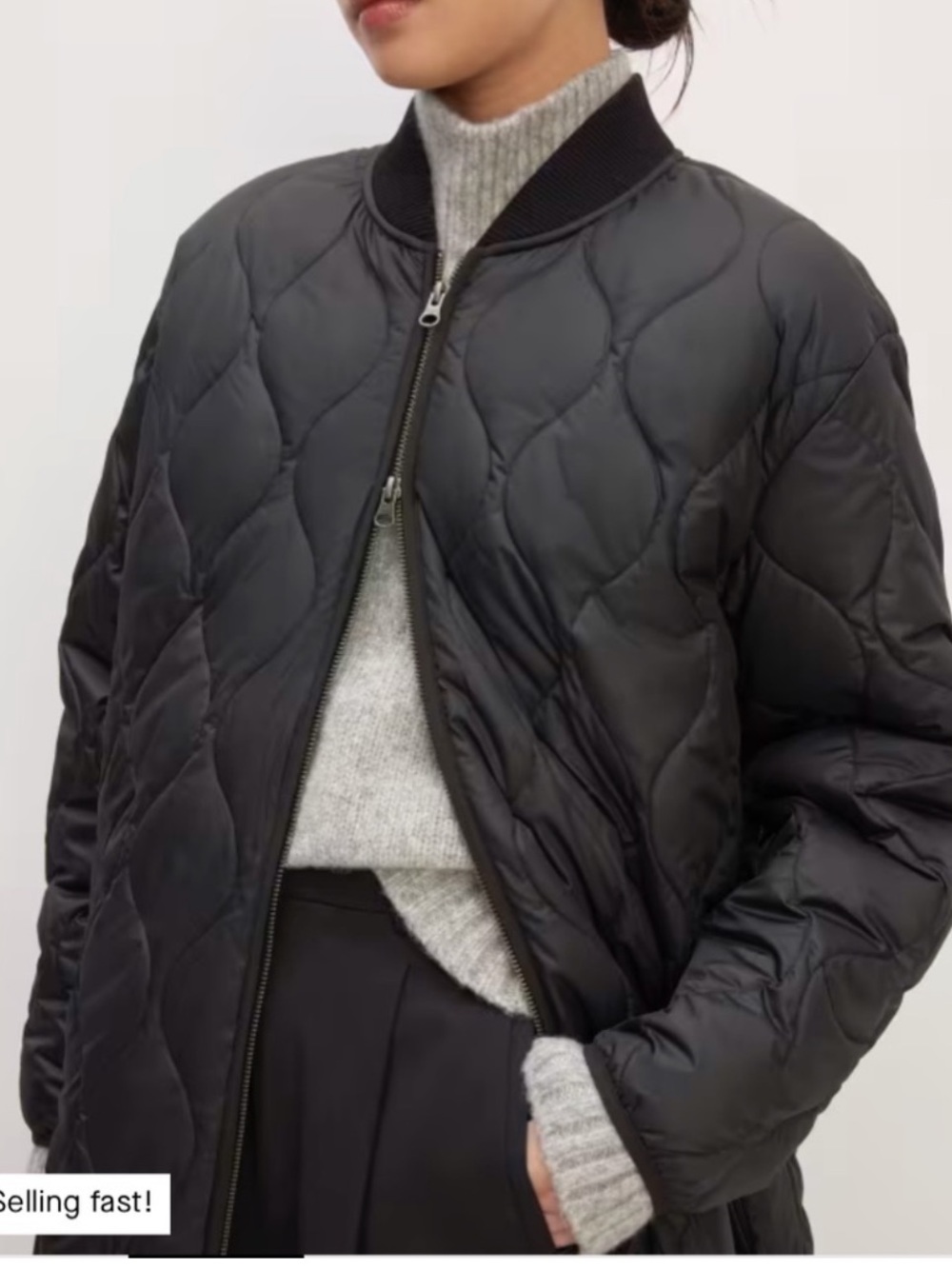 NWOT Everlane The ReNew Long Liner charcoal Black jacket coat quilted Small - Picture 2 of 16